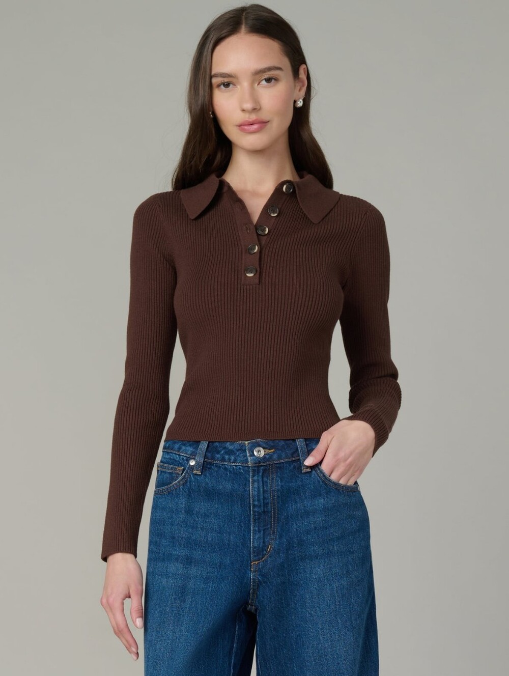 NWT Joe's Jeans The Lisa Polo Sweater in  XS Chocolate (Brown) - Picture 6 of 10